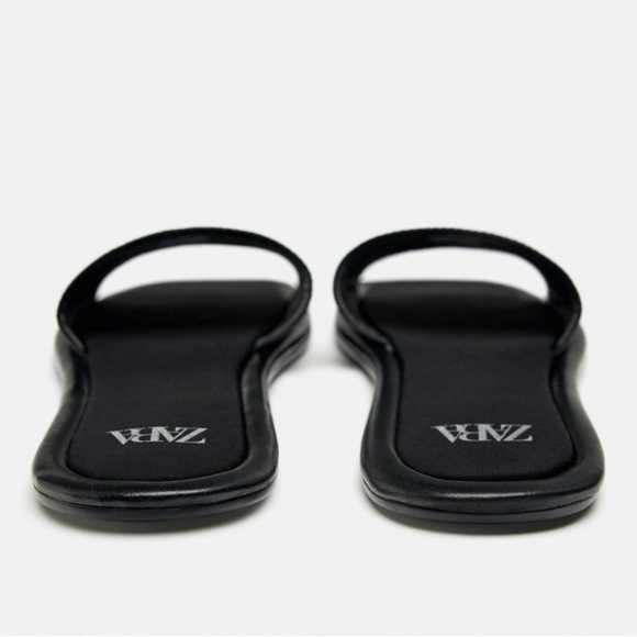 Zara Flat leather sandals women’s size 10 in black minimalist neutral MSRP $69 - Picture 6 of 7